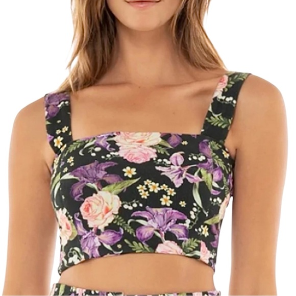New Agua Bendita Leah Crop Top Tank‎ Black Floral - Picture 1 of 11